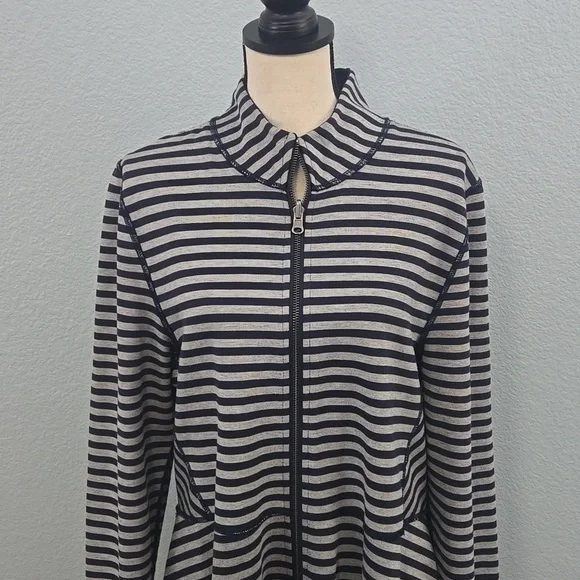 SOFT SURROUNDINGS Althea Reversible Striped Peplum Navy Gray Zip Up Jacket Sz XL - Picture 4 of 14
